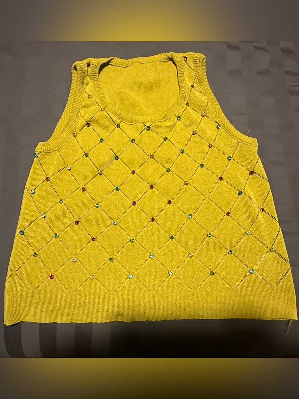 Yellow Embellished Knit Tank Top - Women's Sleeveless Sweater
